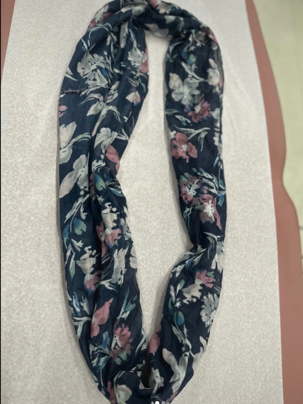 Floral Infinity Scarf - Navy Blue